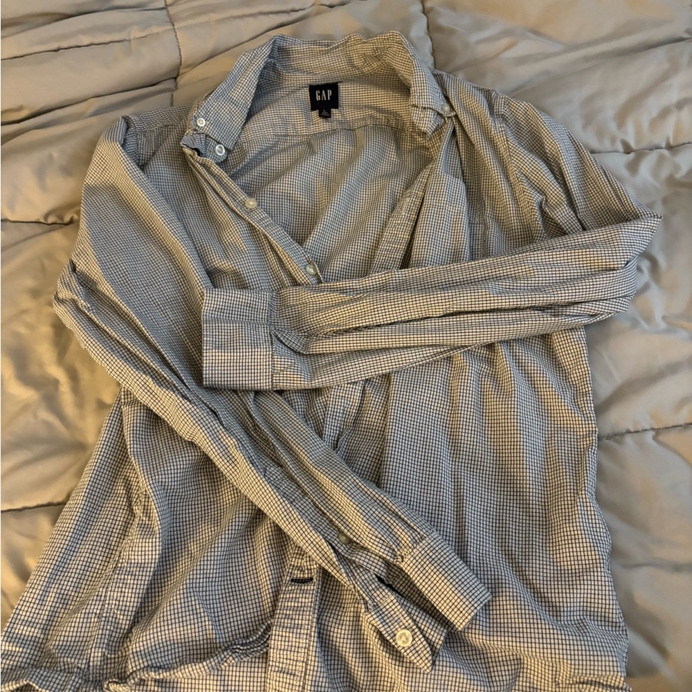 GAP Navy and White Grid Pattern Shirt